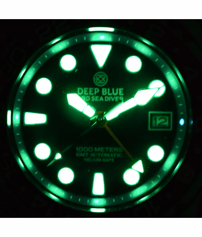 Deep Blue 44mm Pro Sea Diver Automatic GMT Black & Blue Bezel Bracelet Watch