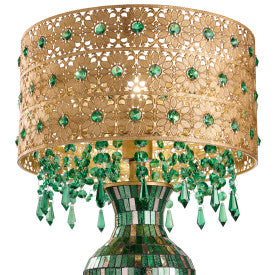 Tiffany-Style Lighting 25" Jeweled Gold Drum Shade Urn Table Lamp