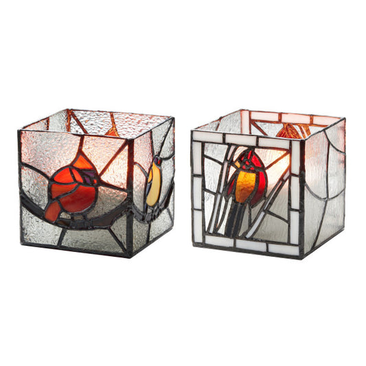 Tiffany-Style Lighting Beautiful Birds Stained Glass Candle Holder Set