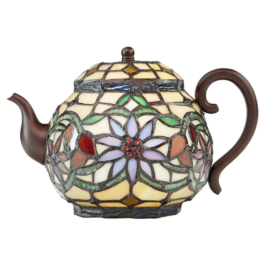 Tiffany-Style Lighting 6.5" Yellow Multi Stained Glass Teapot Accent Lamp