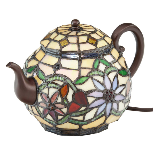 Tiffany-Style Lighting 6.5" Yellow Multi Stained Glass Teapot Accent Lamp