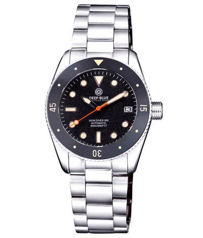 Deep Blue 40mm Skin Diver 300 Automatic Vintage Ceramic Bezel Round Marker Bracelet Watch
