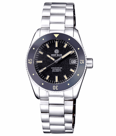 Deep Blue 40mm Skin Diver 300 Automatic Vintage Ceramic Bezel Stick Marker Bracelet Watch