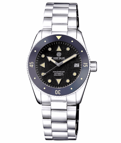 Deep Blue 40mm Skin Diver 300 Automatic Vintage Ceramic Bezel Arrow Marker Bracelet Watch