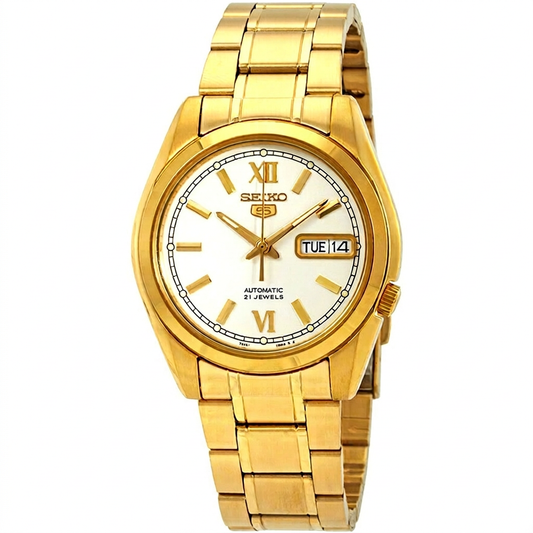 Seiko Men's Series 5 38mm Automatic White Dial Goldtone Bracelet Watch