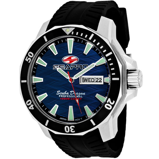 Seapro Men's 48mm Scuba Dragon Diver Quartz Day & Date Silicone Strap Watch