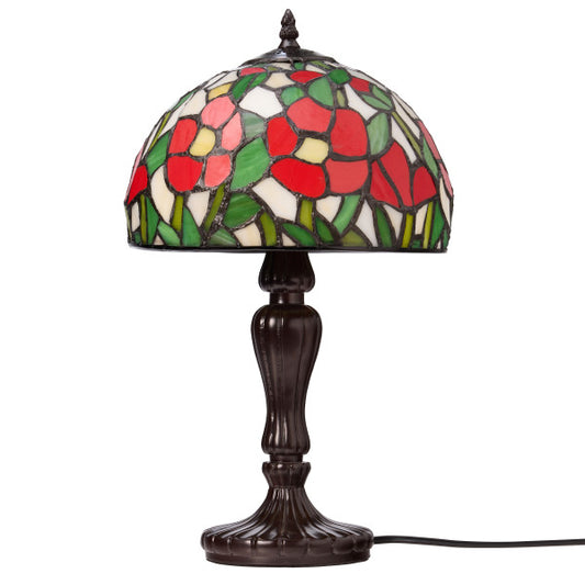 Tiffany-Style Lighting 17"H Genevieve Red Flowers Stained Table Lamp