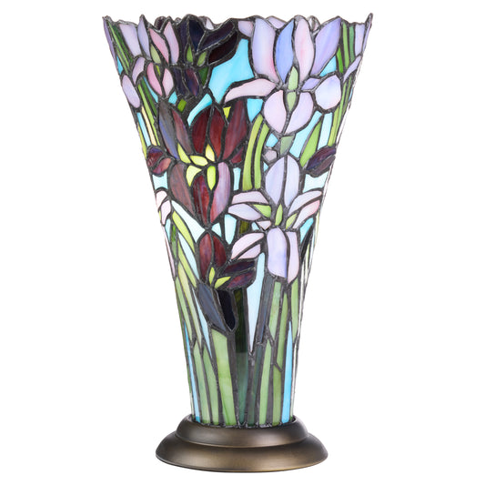 Tiffany-Style Lighting 13.5" Floral Vase Stained Glass Hurricane Table Lamp
