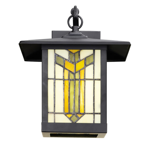 Tiffany-Style Lighting 11.75" 1-Light Prairie Craftsman Style Stained Glass Outdoor Lantern Wall Sconce