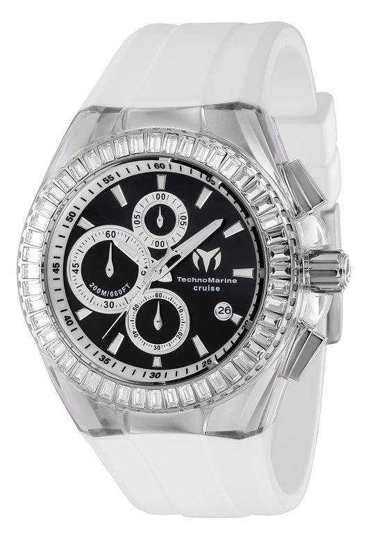 TechnoMarine Men's 45mm Cruise Quartz Baguette Crystal Silicone Strap Watch
