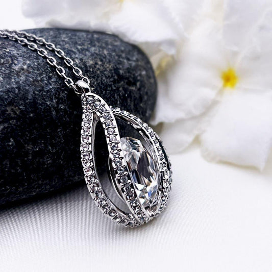 TRYNDI Rhodium Plated "To My Wife" Swarovski Crystal Orbital Birdcage Necklace