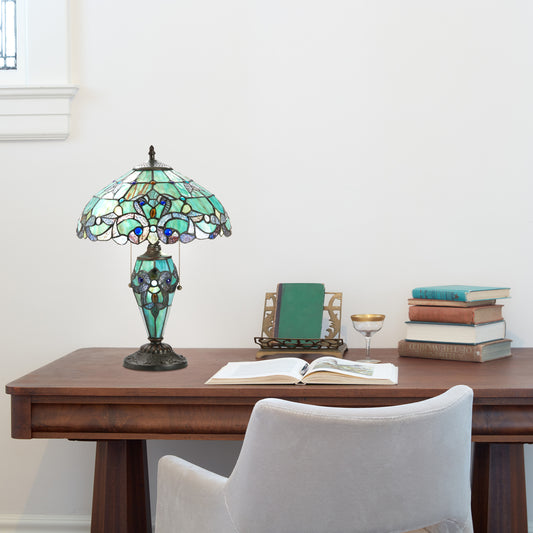 Tiffany-Style Lighting 20" Magna Carta Stained Glass Double Lit Table Lamp