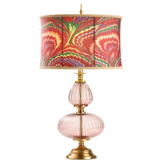 Tiffany-Style Lighting 31.5" Printed Drum Shade Geometric Glass Table Lamp