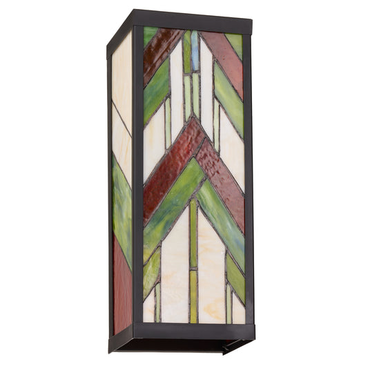 Tiffany-Style Lighting Green Stained Glass and Black Satin Rectangular 1-Light Outdoor Wall Sconce