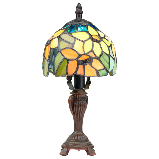 Tiffany-Style Lighting 12" Stained Glass Sunflower Blossoms Accent Table Lamp