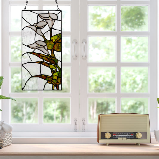 Tiffany-Style Lighting 16" Calla Lilies Design Stained Glass Window Panel