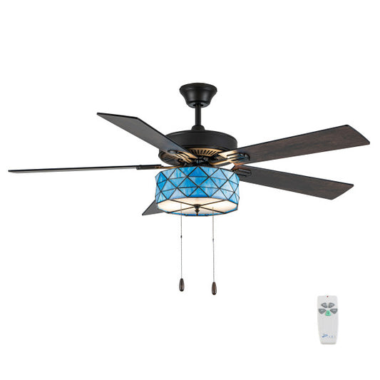 Tiffany-Style Lighting 52" Lark Blue and Oil Rubbed Bronze Ceiling Fan