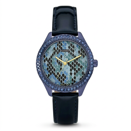 Guess Women's 36mm Mini Mystical Quartz Blue Crystal Reptile Dial Leather Strap Watch