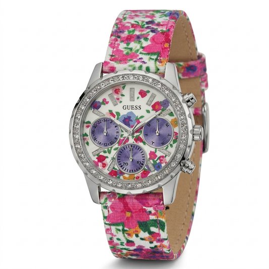 Guess Women's 39mm Melody Quartz Crystal Bezel Floral Nylon Strap Watch
