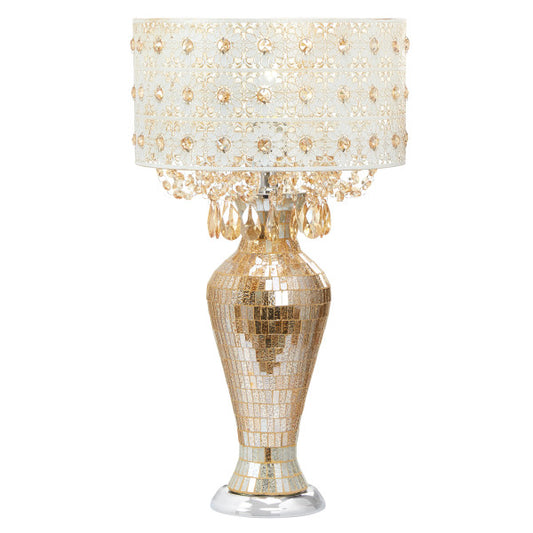 Tiffany-Style Lighting 25" Jeweled Champagne Drum Shade Table Lamp