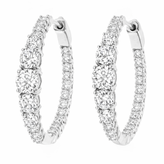 Gem Treasures Sterling Silver White Topaz Graduated Inside-Out Hoop Earrings
