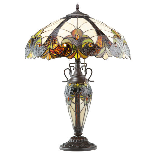 Tiffany-Style Lighting 24.5 Halston Amber Double Lit Stained Glass Urn Table Lamp