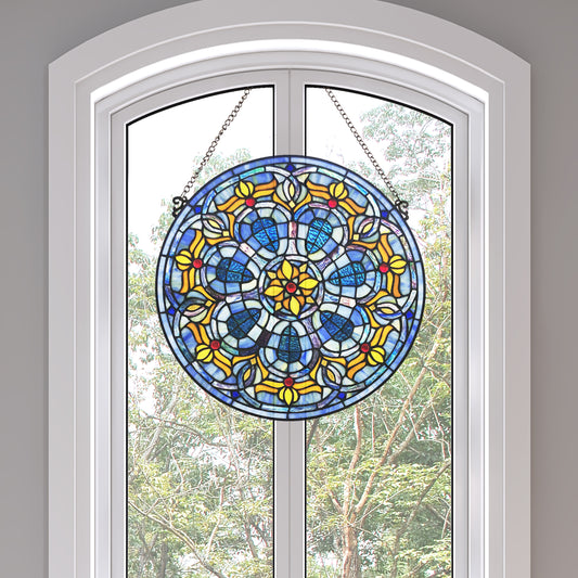 Tiffany-Style Lighting 19.5" Chartres Catherdral Stained Glass Window Panel