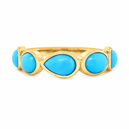 Gold Plated Sleeping Beauty Turquoise Multi-Shape Half Eternity Band Ring