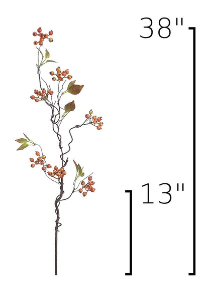 38" Faux Orange Berry Branch Stem