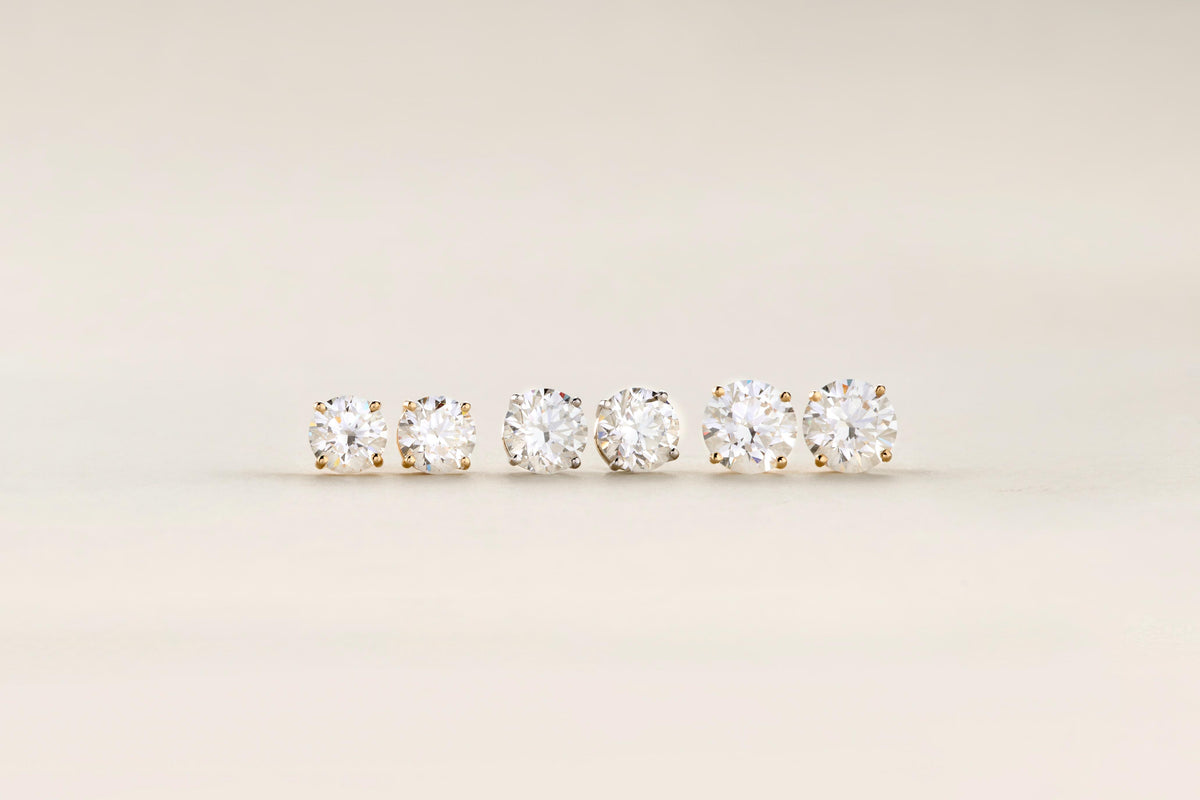 Peace Jewelers 14K Gold Choice of 3, 4 or 5 Carat Lab-Grown Diamond 4-Prong Basket Solitaire Stud Earrings