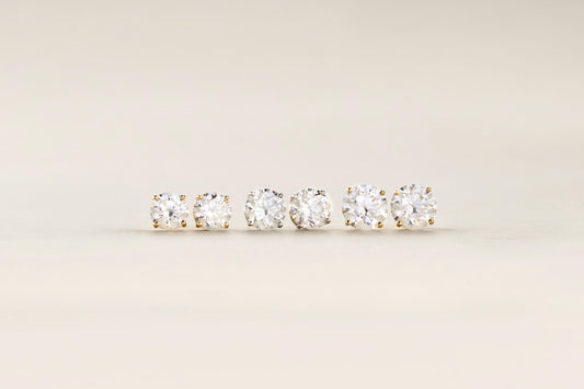 Peace Jewelers 14K Gold Choice of 3, 4 or 5 Carat Lab-Grown Diamond 4-Prong Basket Solitaire Stud Earrings