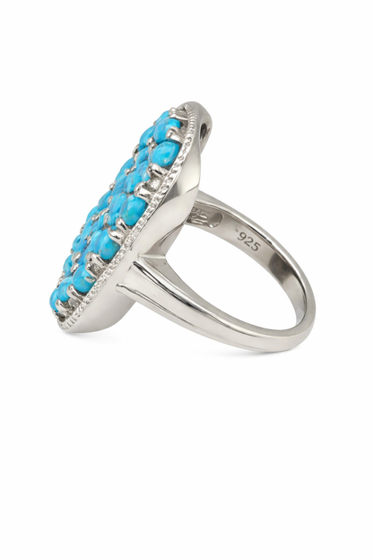 Sterling Silver Sleeping Beauty Turquoise Mixed Shape Rectangular Cluster Ring