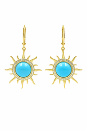 Gold Plated 10mm Sleeping Beauty Turq & White Zircon Sun Drop Earrings