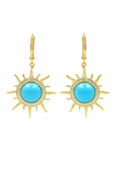 Gold Plated 10mm Sleeping Beauty Turq & White Zircon Sun Drop Earrings
