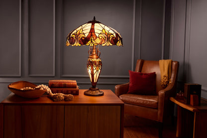 Tiffany-Style Lighting 24.5" Halston Double Lit Bowl Shade Stained Glass Table Lamp