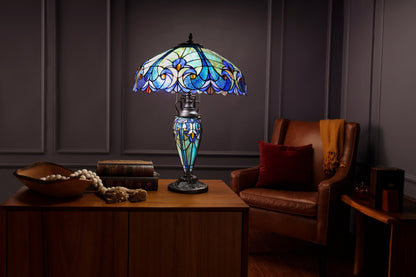 Tiffany-Style Lighting 24.5" Halston Double Lit Bowl Shade Stained Glass Table Lamp