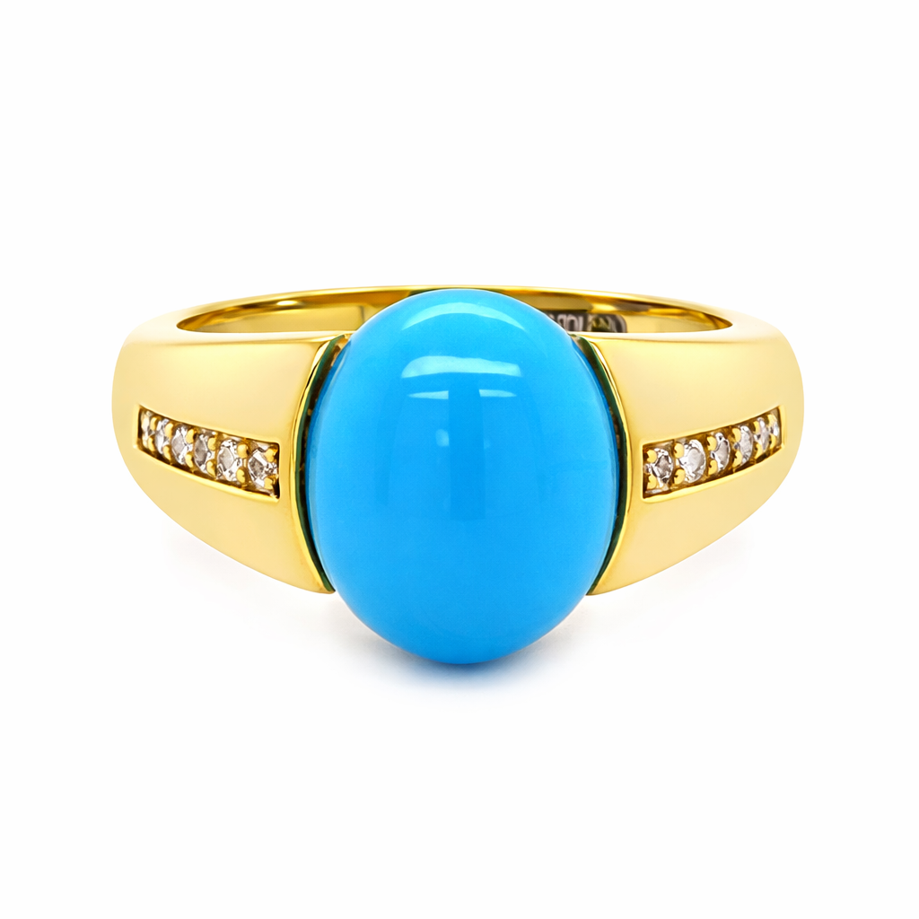 Gold Plated 10x8mm Sleeping Beauty Turq & Diamond Accent Ring