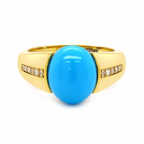 Gold Plated 10x8mm Sleeping Beauty Turq & Diamond Accent Ring