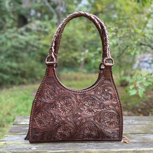 ALLE Handbags Luna Hand-Tooled Leather Hobo Bag