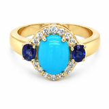 Gold Plated Sleeping Beauty Turq, Ceylon Sapphire & White Zircon Halo Ring