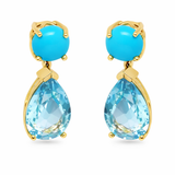 Gold Plated 14x9mm Blue Topaz & Sleeping Beauty Turquoise Drop Earrings
