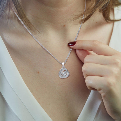 TRYNDI Rhodium Plated "Love Knot" Swarovski Crystal Accented Necklace