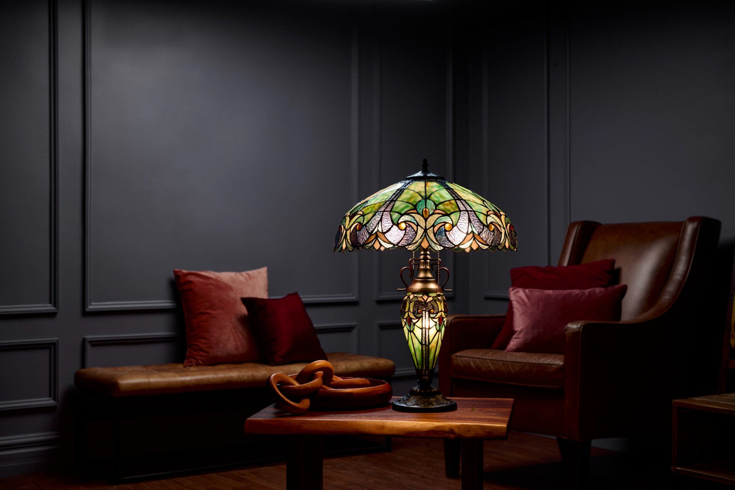 Tiffany-Style Lighting 24.5" Halston Double Lit Bowl Shade Stained Glass Table Lamp
