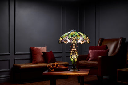 Tiffany-Style Lighting 24.5" Halston Double Lit Bowl Shade Stained Glass Table Lamp