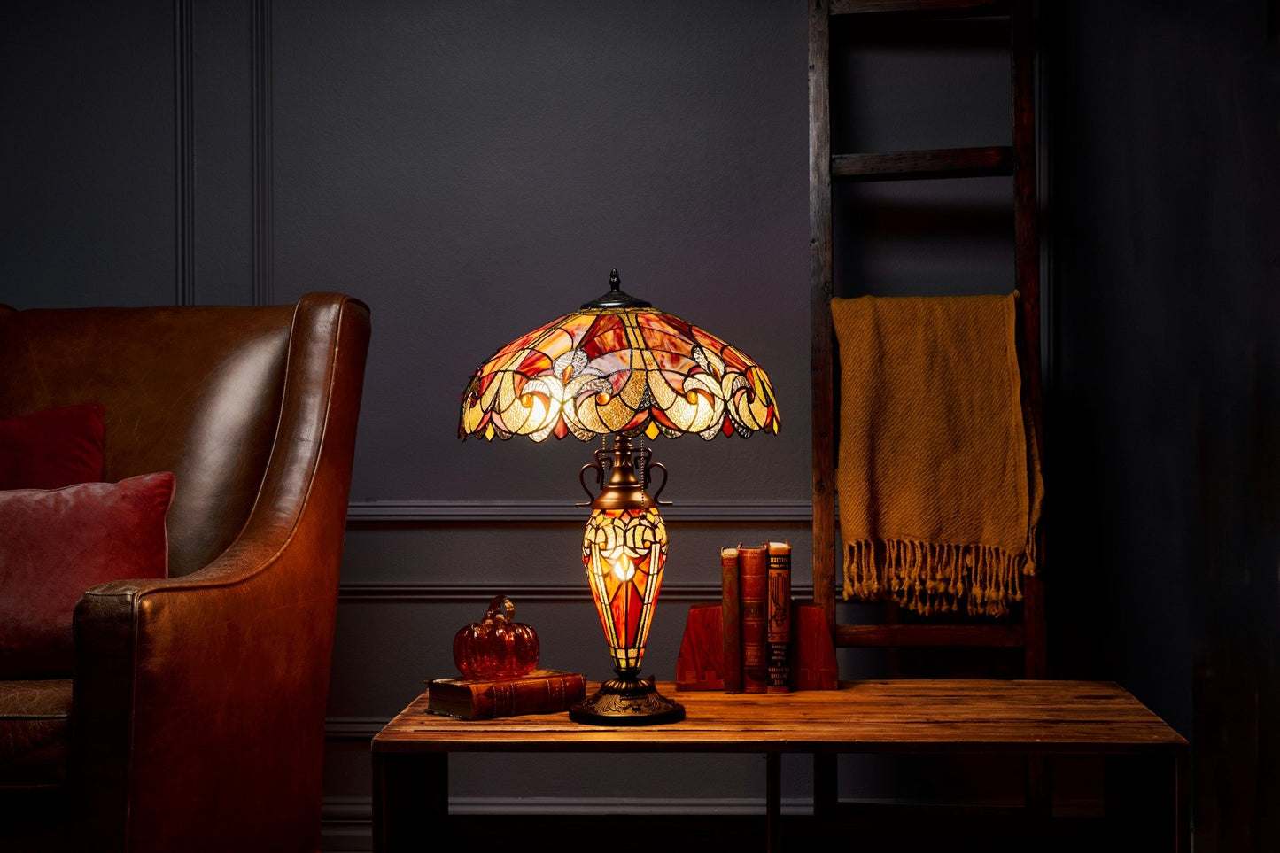 Tiffany-Style Lighting 24.5" Halston Double Lit Bowl Shade Stained Glass Table Lamp