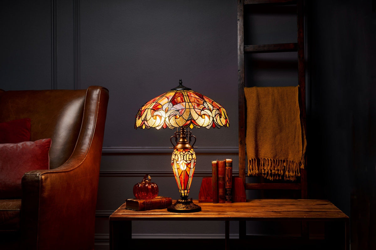 Tiffany-Style Lighting 24.5" Halston Double Lit Bowl Shade Stained Glass Table Lamp