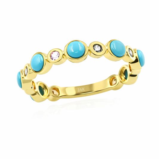 Sterling Silver Sleeping Beauty Turq & Multi Sapphire Station Eternity Band Ring