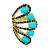 Gold Plated Sleeping Beauty Turq & Black Spinel Wrap Wave Ring