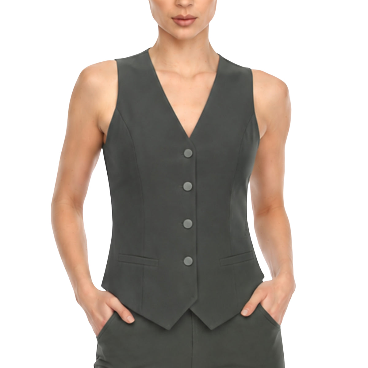 White Mark Women's Tailored Button Front Vest