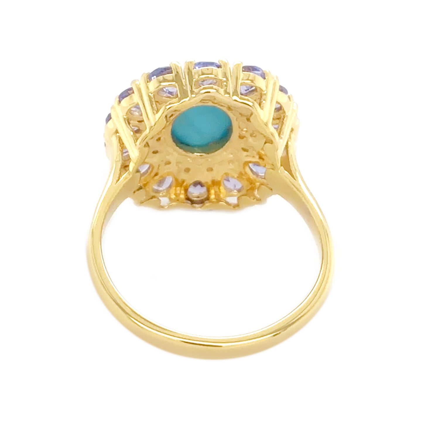 Gold Plated 10x8mm Sleeping Beauty Turquoise & Tanzanite Halo Cocktail Ring